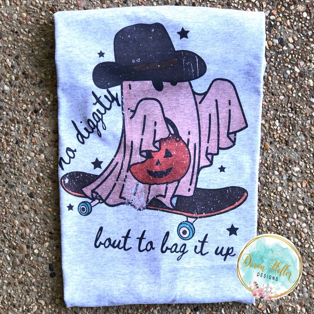 Women’s S-XL No Diggity Bout To Bag It Up Halloween Tee